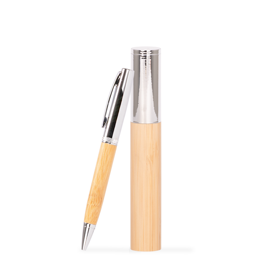 boligrafo metalico de bamboo con estuche